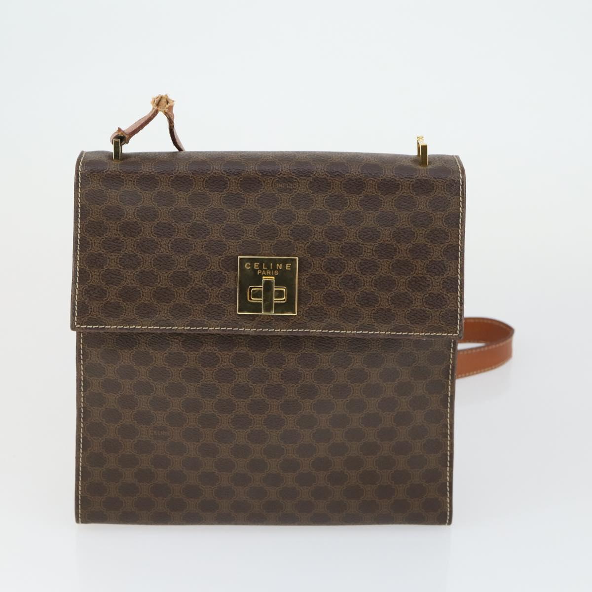 CELINE Macadam Canvas Hand Bag Leather PVC 2 Set Brown Auth bs32353