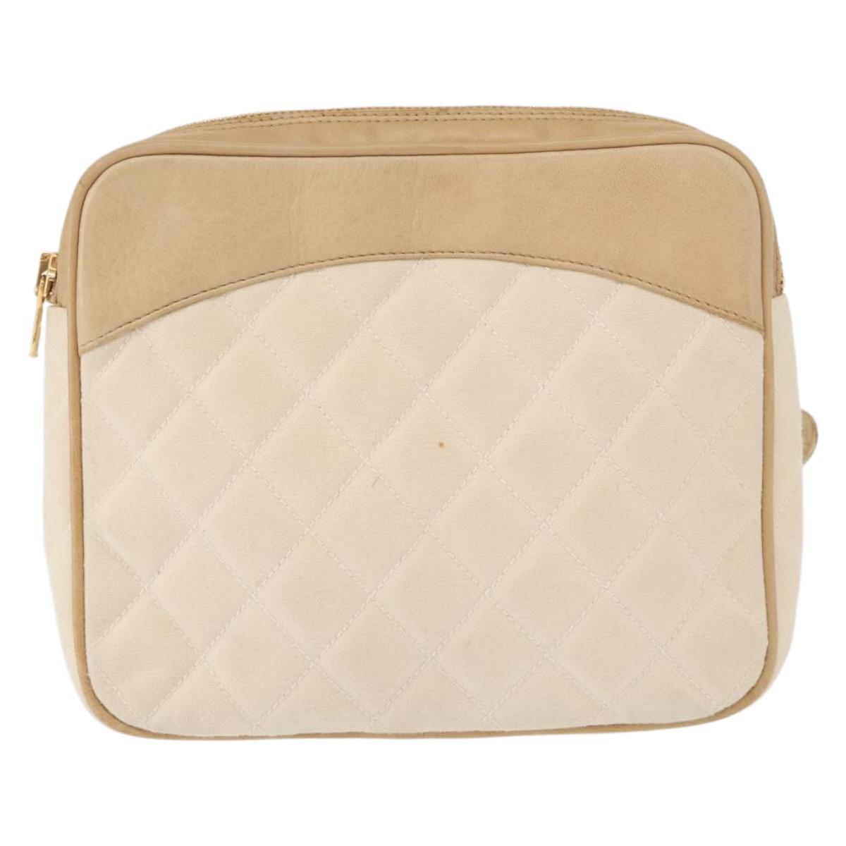 CHANEL Matelasse Waist bag Canvas Beige Gold CC Auth bs32356