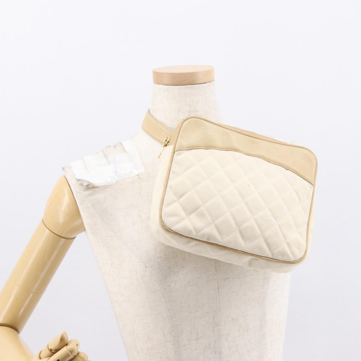 CHANEL Matelasse Waist bag Canvas Beige Gold CC Auth bs32356