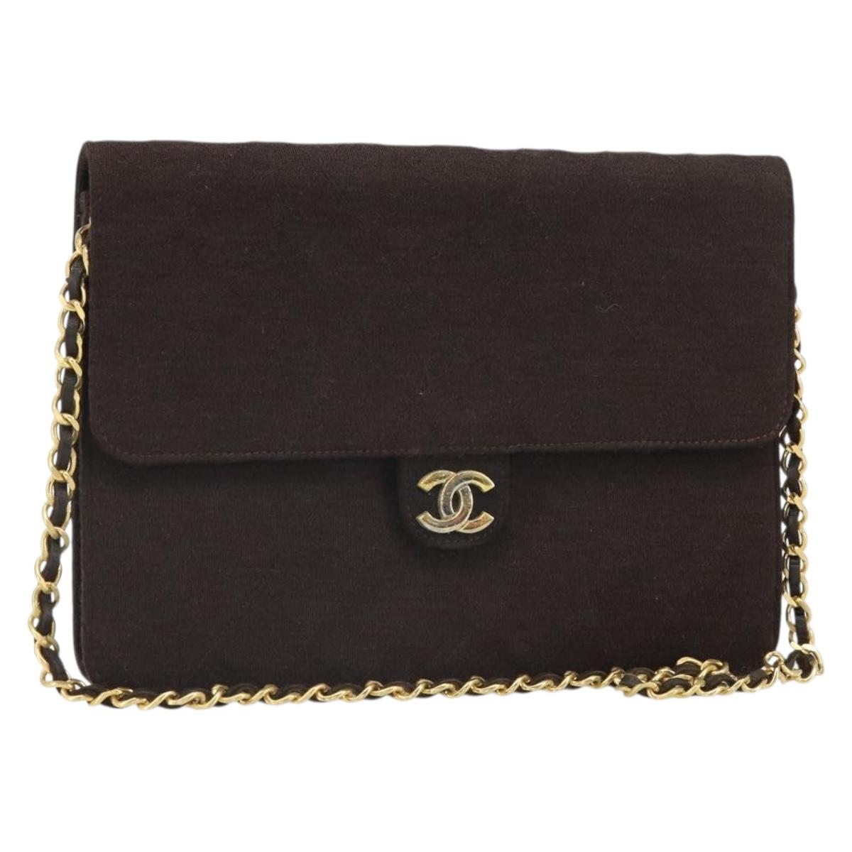 CHANEL Matelasse Chain Shoulder Bag cotton Brown Gold CC Auth bs32358