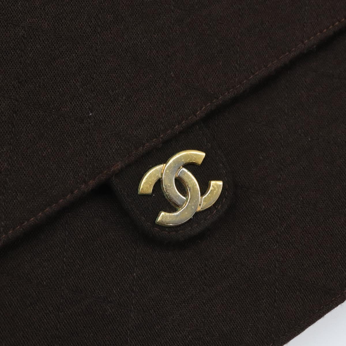 CHANEL Matelasse Chain Shoulder Bag cotton Brown Gold CC Auth bs32358
