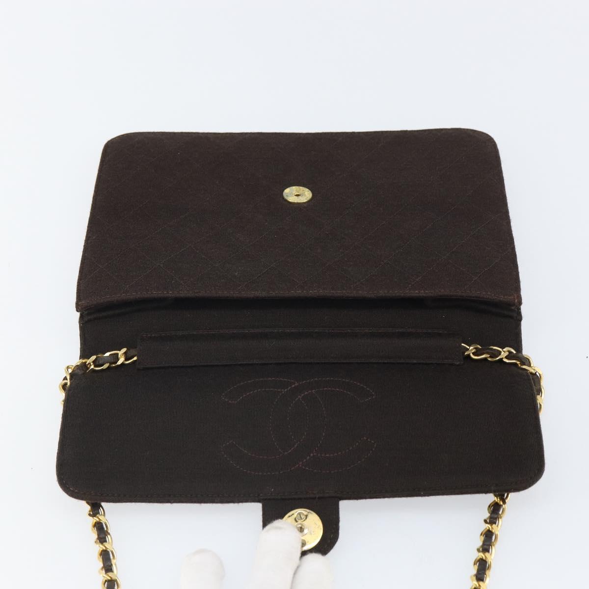 CHANEL Matelasse Chain Shoulder Bag cotton Brown Gold CC Auth bs32358