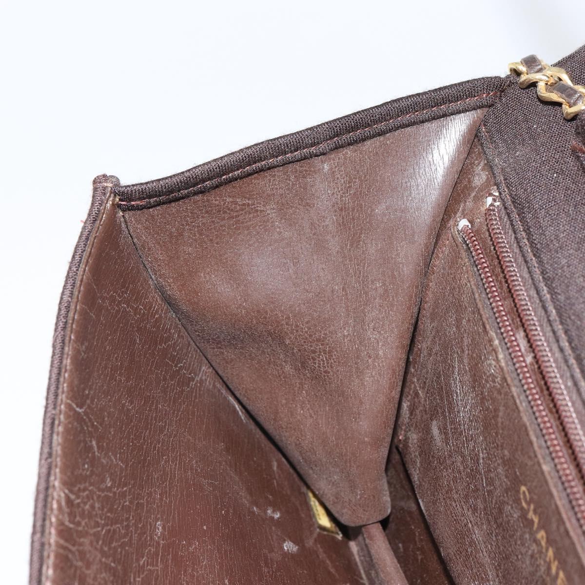 CHANEL Matelasse Chain Shoulder Bag cotton Brown Gold CC Auth bs32358