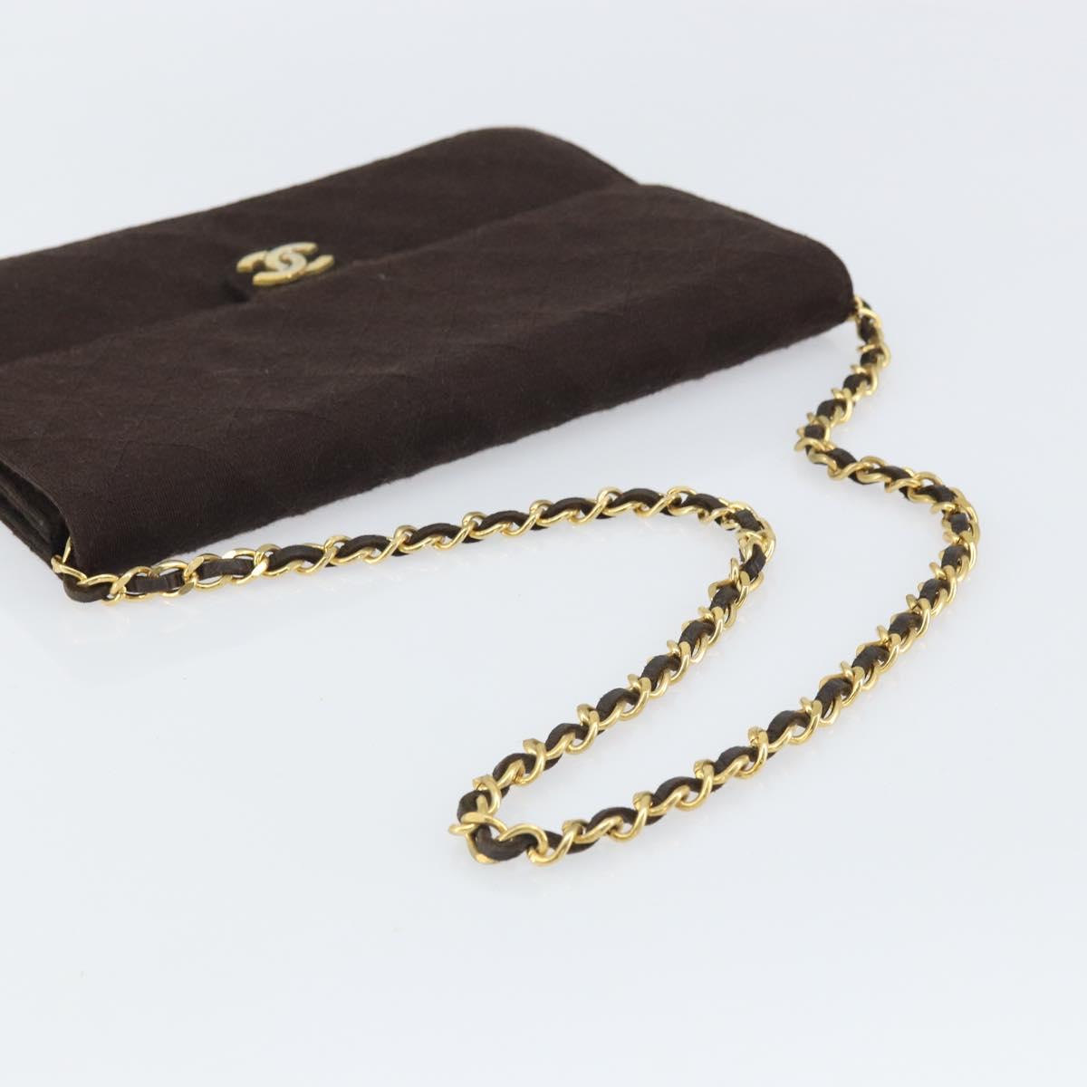 CHANEL Matelasse Chain Shoulder Bag cotton Brown Gold CC Auth bs32358