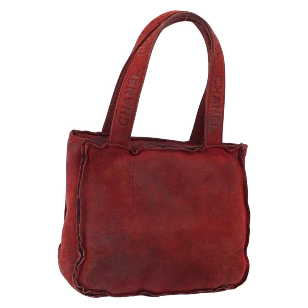 CHANEL Hand Bag Suede Red CC Auth bs32360