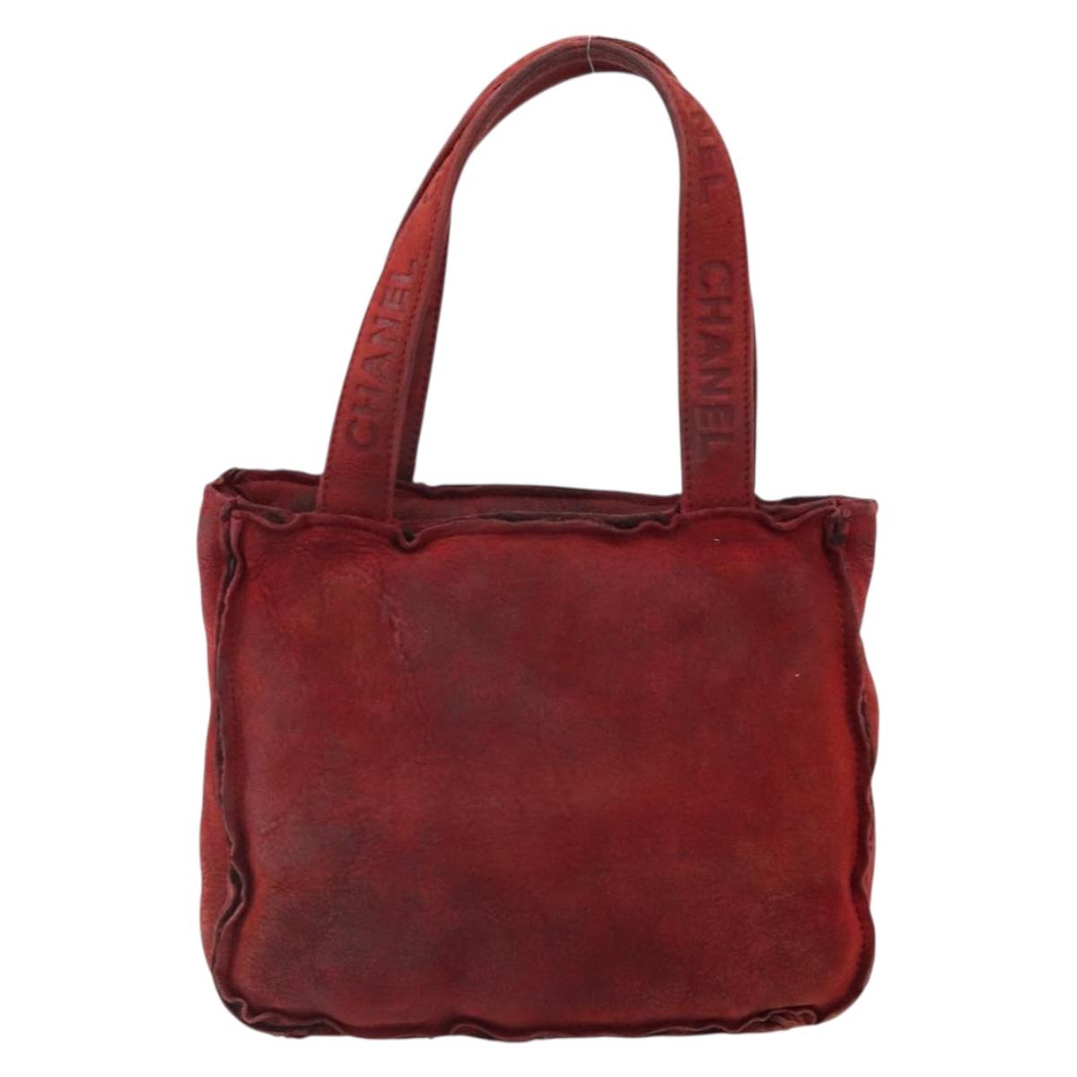 CHANEL Hand Bag Suede Red CC Auth bs32360