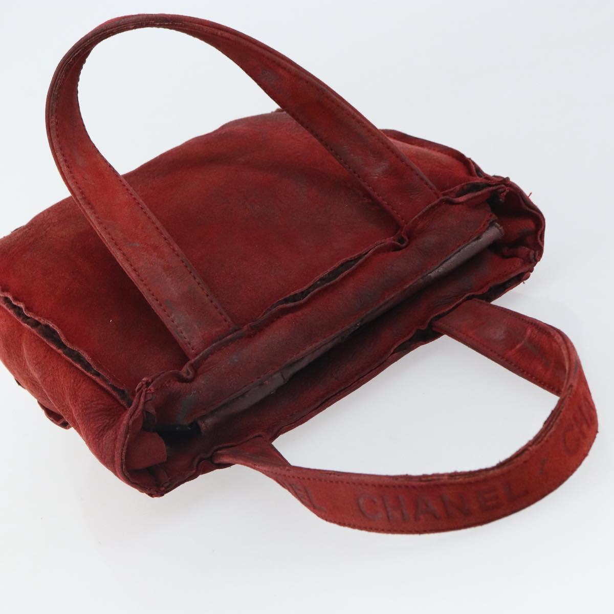 CHANEL Hand Bag Suede Red CC Auth bs32360