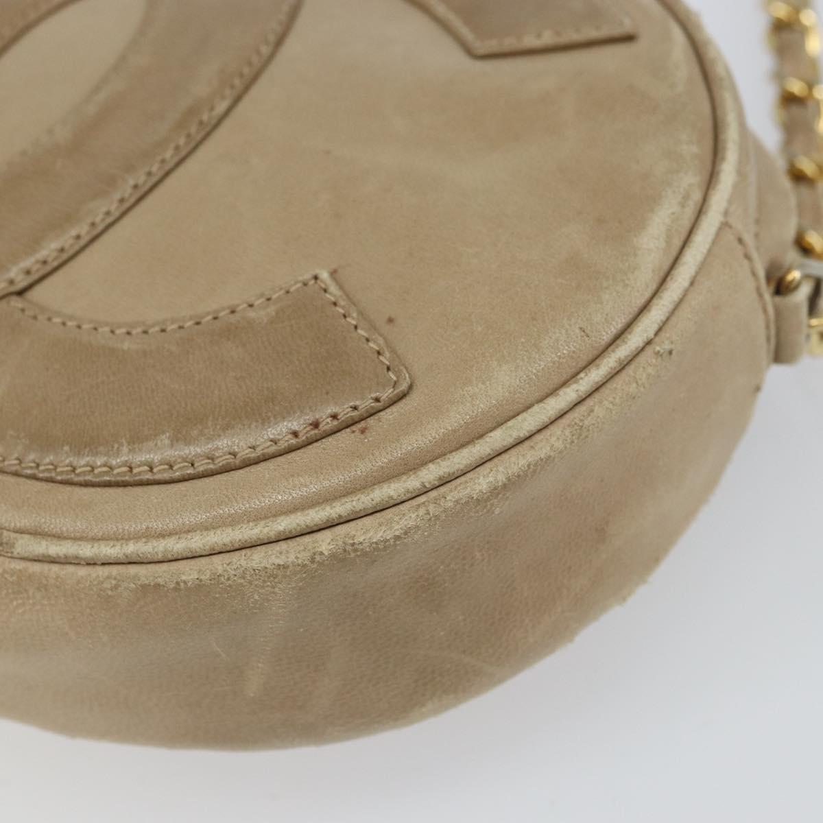 CHANEL Chain Shoulder Bag Lamb Skin Beige Gold CC Auth bs32361