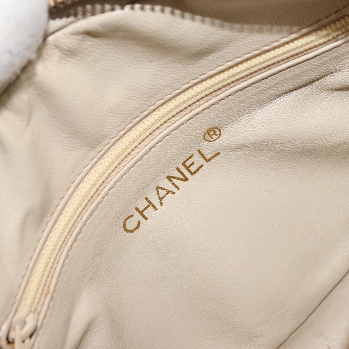 CHANEL Chain Shoulder Bag Lamb Skin Beige Gold CC Auth bs32361