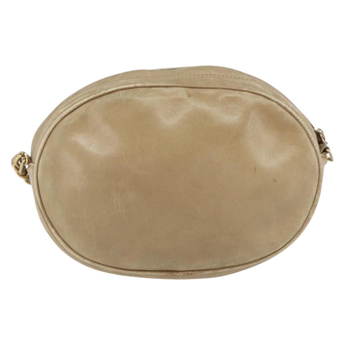 CHANEL Chain Shoulder Bag Lamb Skin Beige Gold CC Auth bs32361