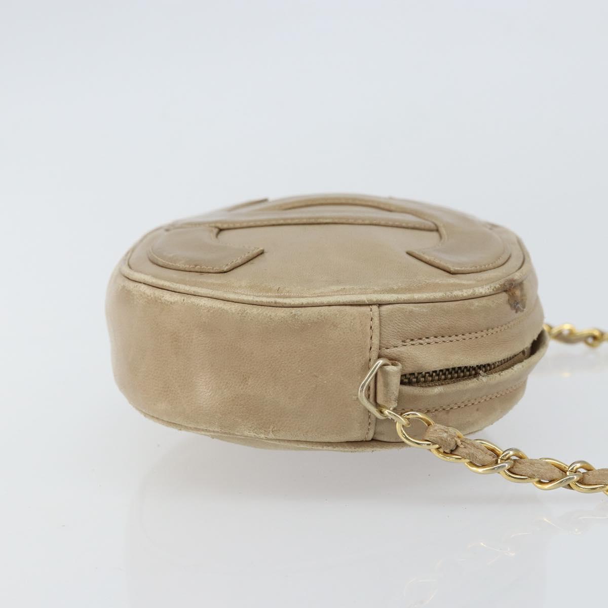 CHANEL Chain Shoulder Bag Lamb Skin Beige Gold CC Auth bs32361