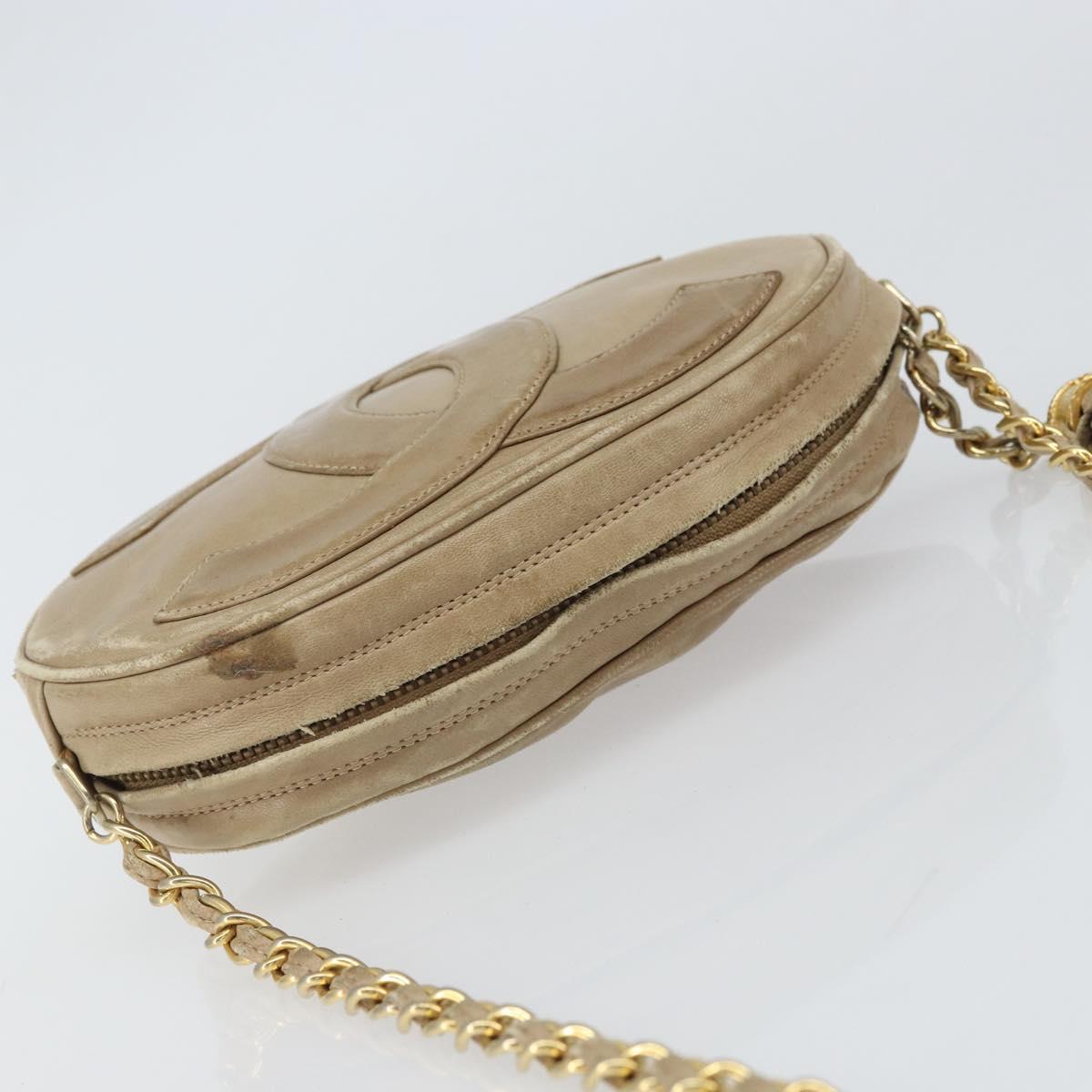 CHANEL Chain Shoulder Bag Lamb Skin Beige Gold CC Auth bs32361