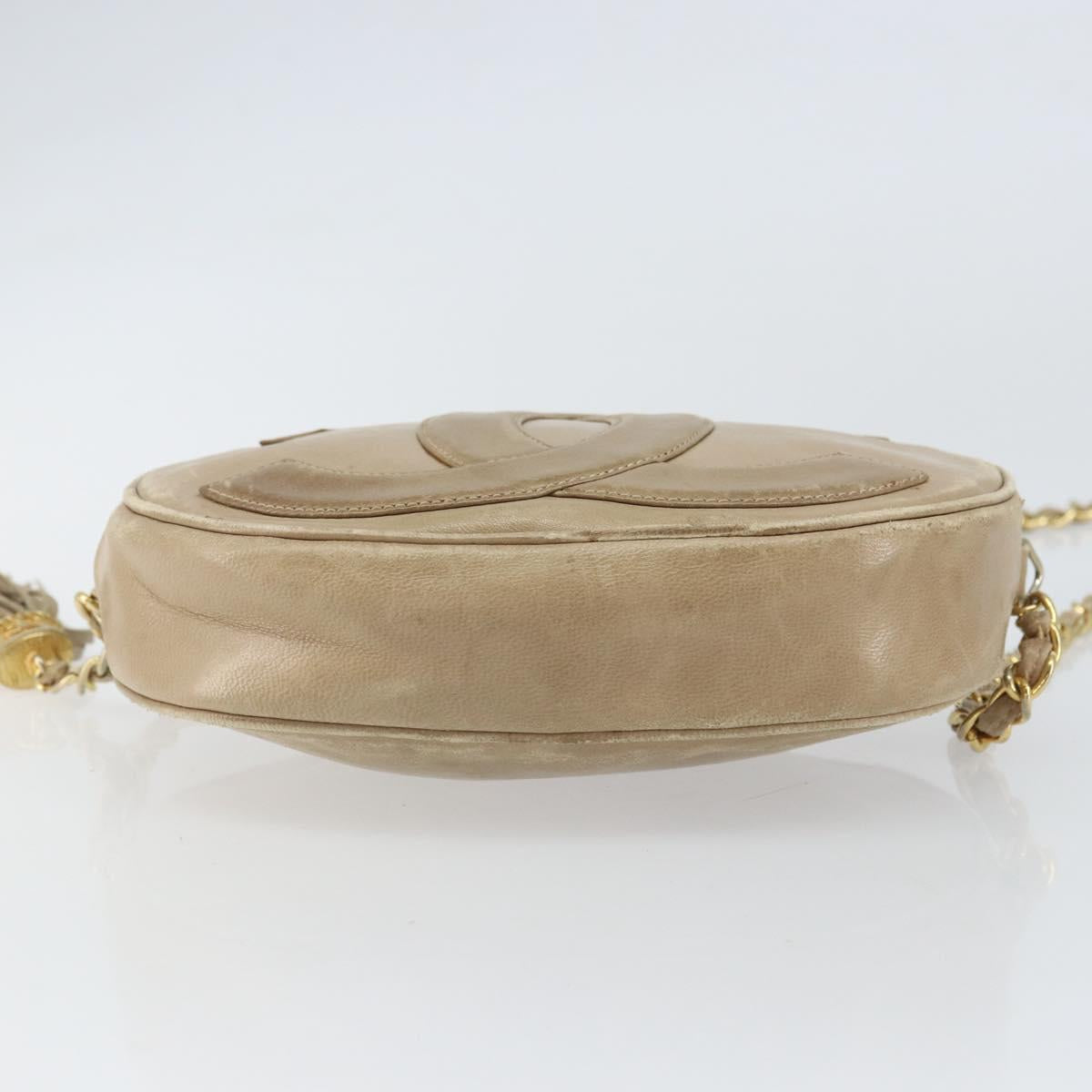 CHANEL Chain Shoulder Bag Lamb Skin Beige Gold CC Auth bs32361
