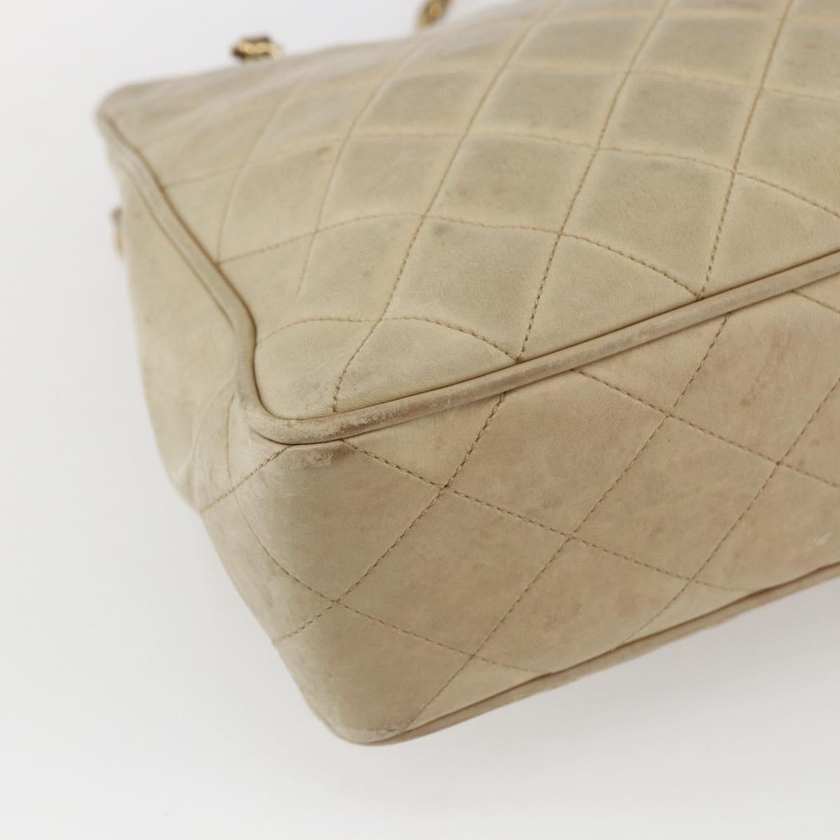 CHANEL Chain Matelasse Tote Bag Lamb Skin Beige Gold CC Auth bs32364