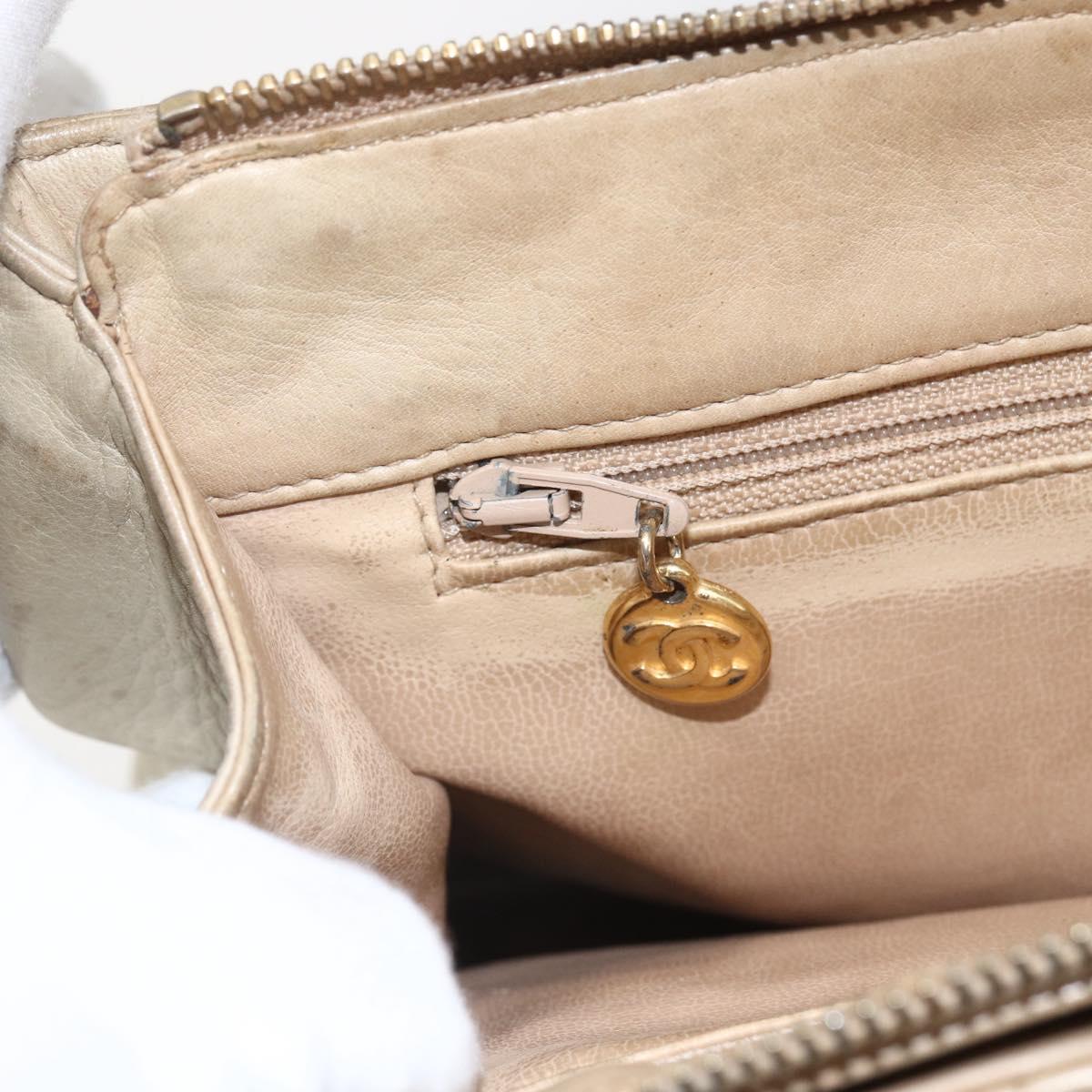 CHANEL Chain Matelasse Tote Bag Lamb Skin Beige Gold CC Auth bs32364