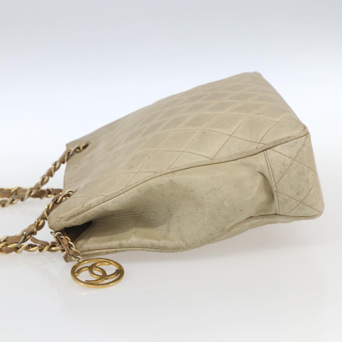 CHANEL Chain Matelasse Tote Bag Lamb Skin Beige Gold CC Auth bs32364