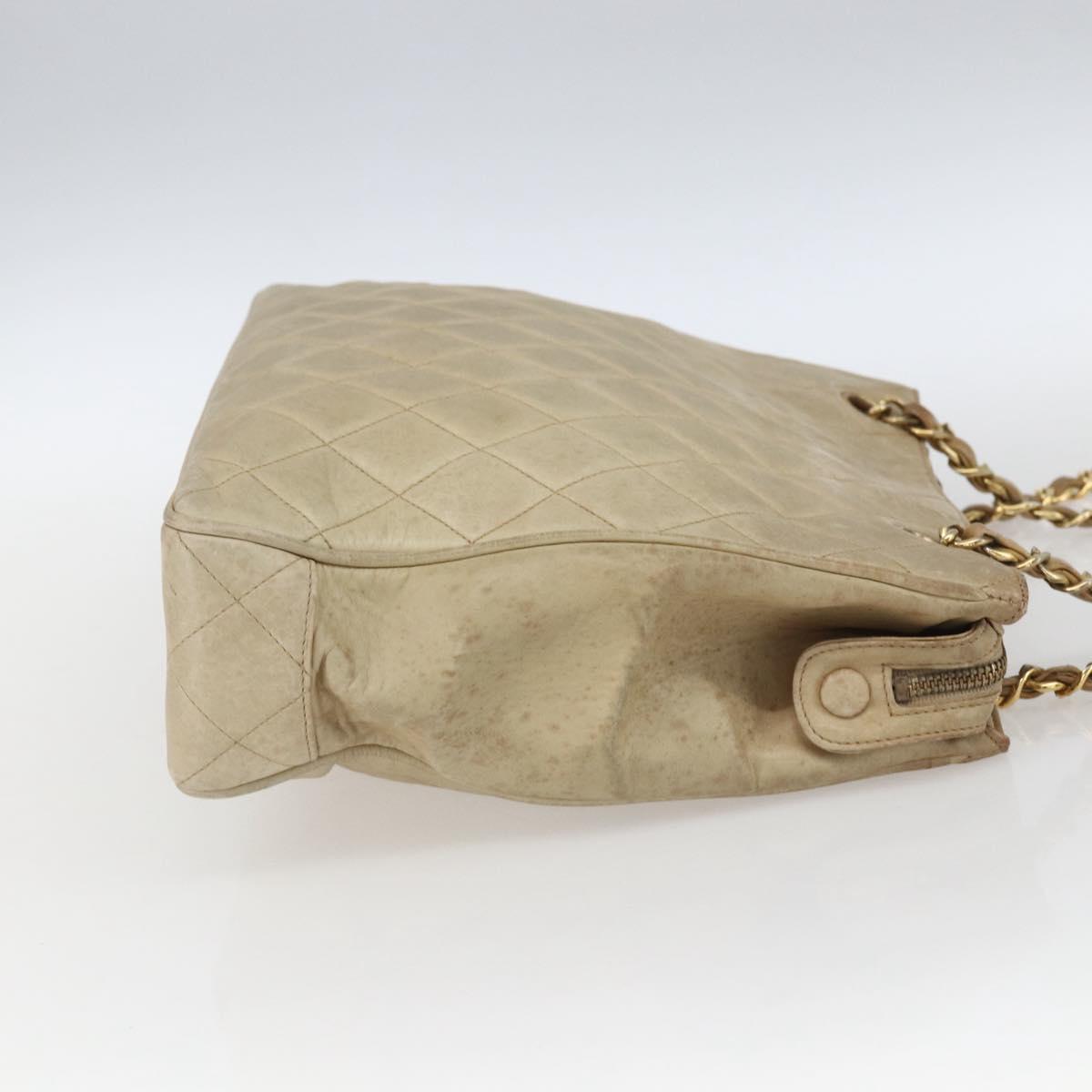 CHANEL Chain Matelasse Tote Bag Lamb Skin Beige Gold CC Auth bs32364