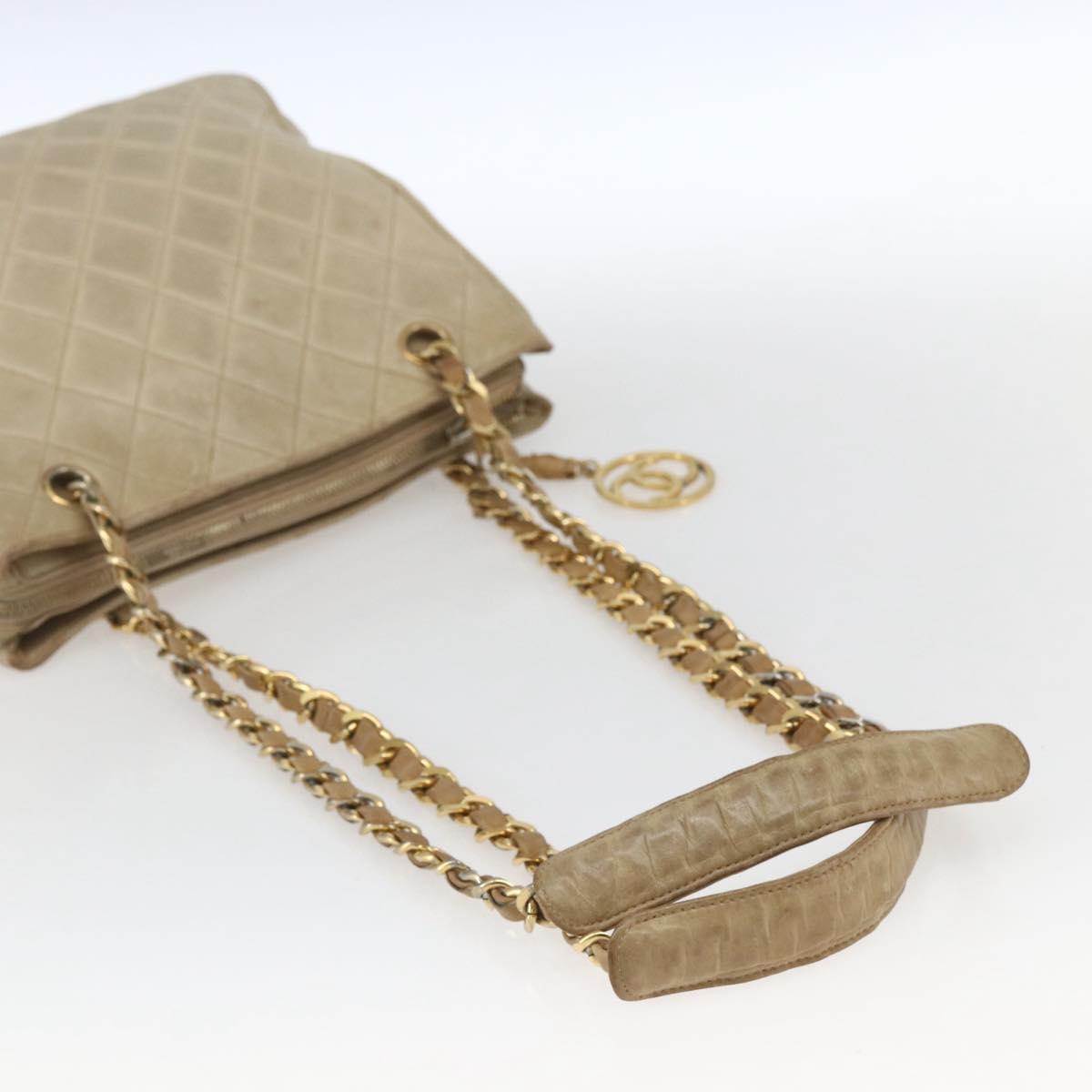 CHANEL Chain Matelasse Tote Bag Lamb Skin Beige Gold CC Auth bs32364