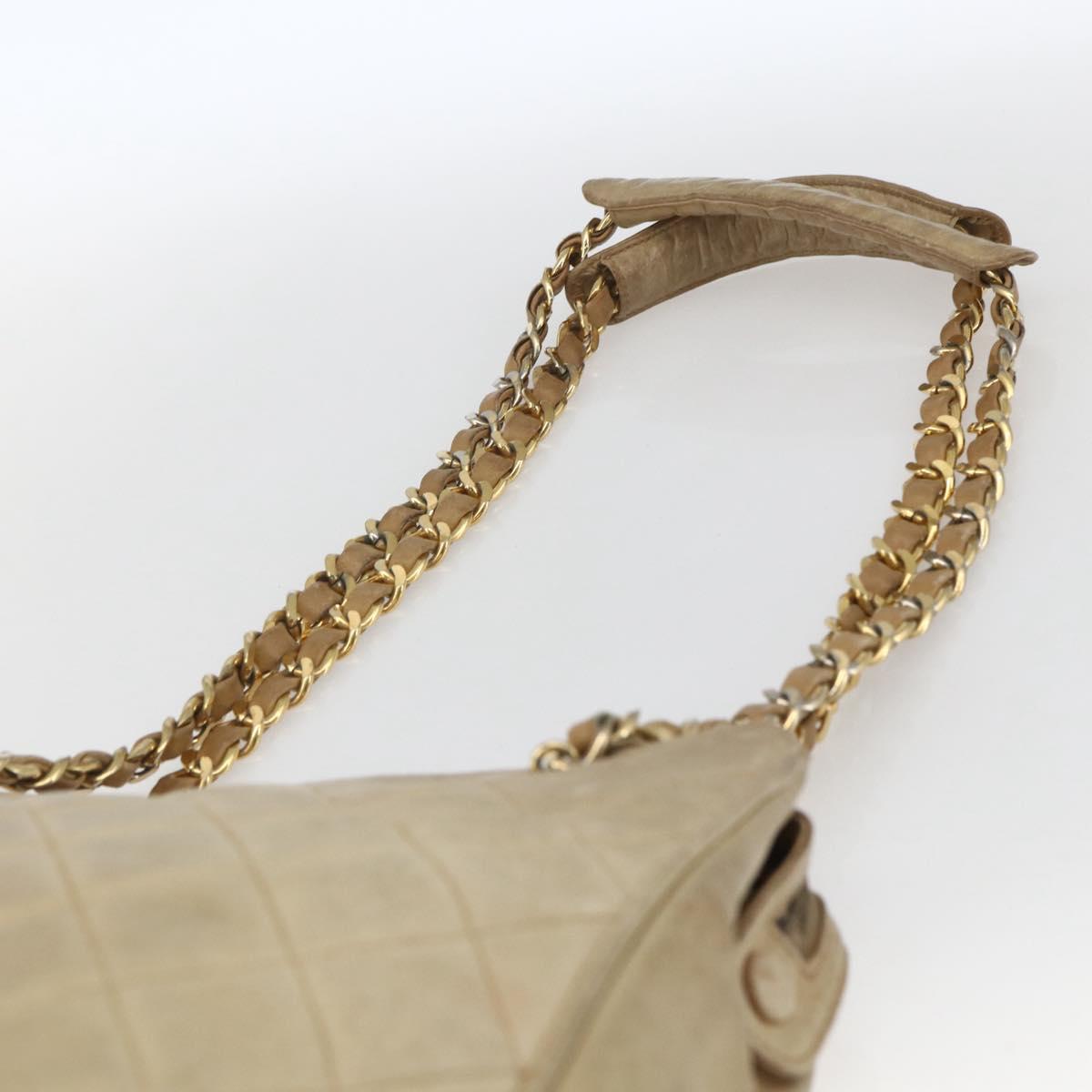 CHANEL Chain Matelasse Tote Bag Lamb Skin Beige Gold CC Auth bs32364