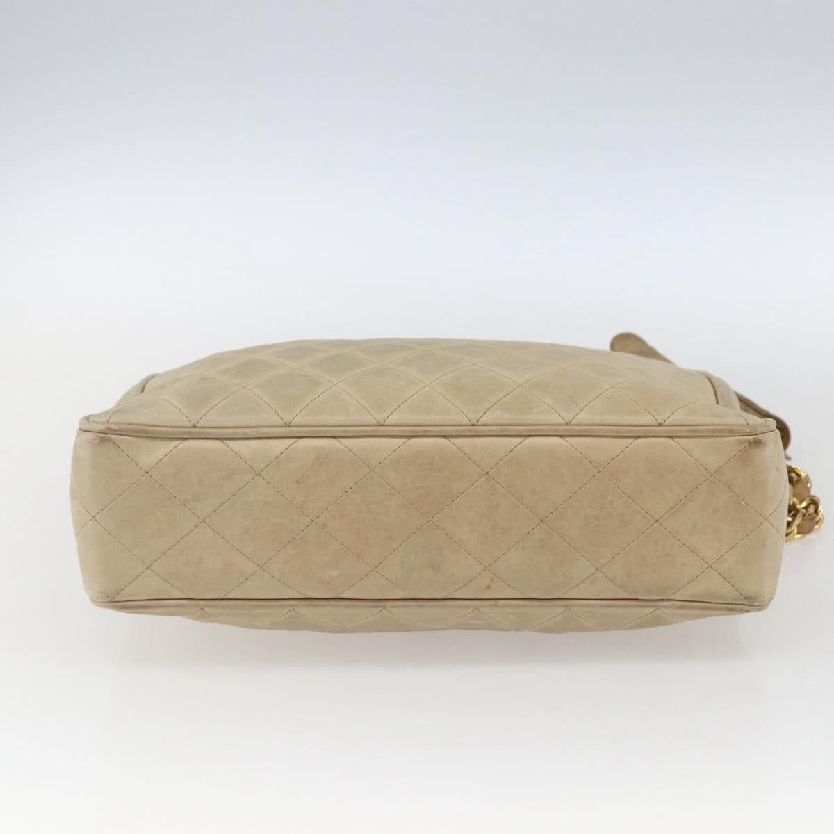 CHANEL Chain Matelasse Tote Bag Lamb Skin Beige Gold CC Auth bs32364