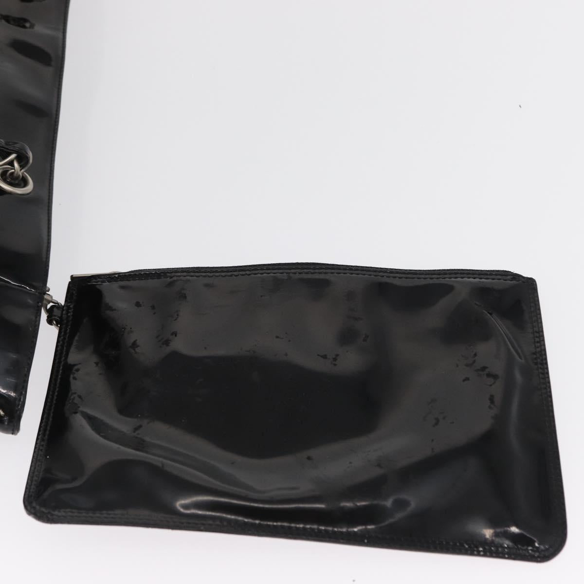 CHANEL Chain Tote Bag Patent leather Black Silver CC Auth bs32366