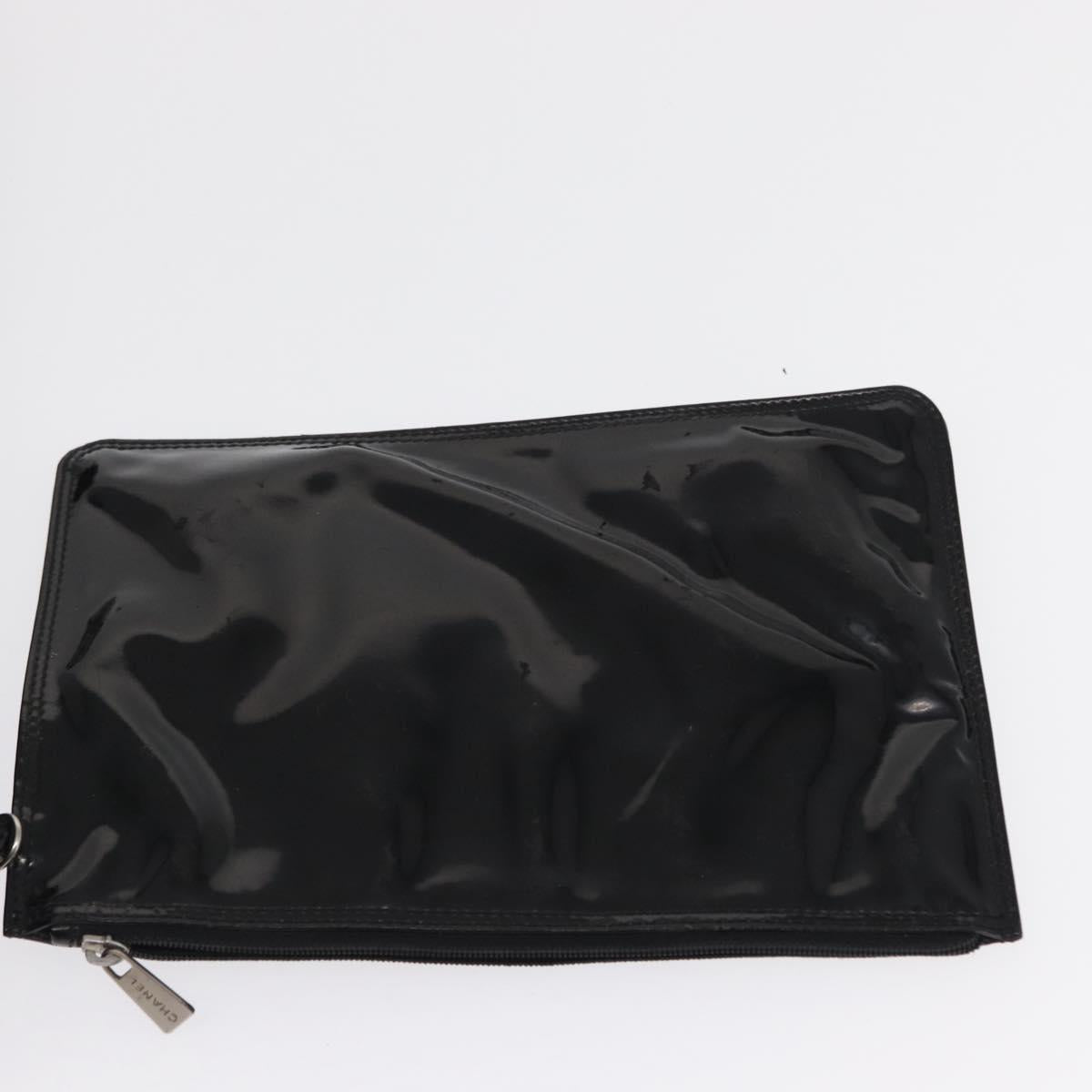 CHANEL Chain Tote Bag Patent leather Black Silver CC Auth bs32366