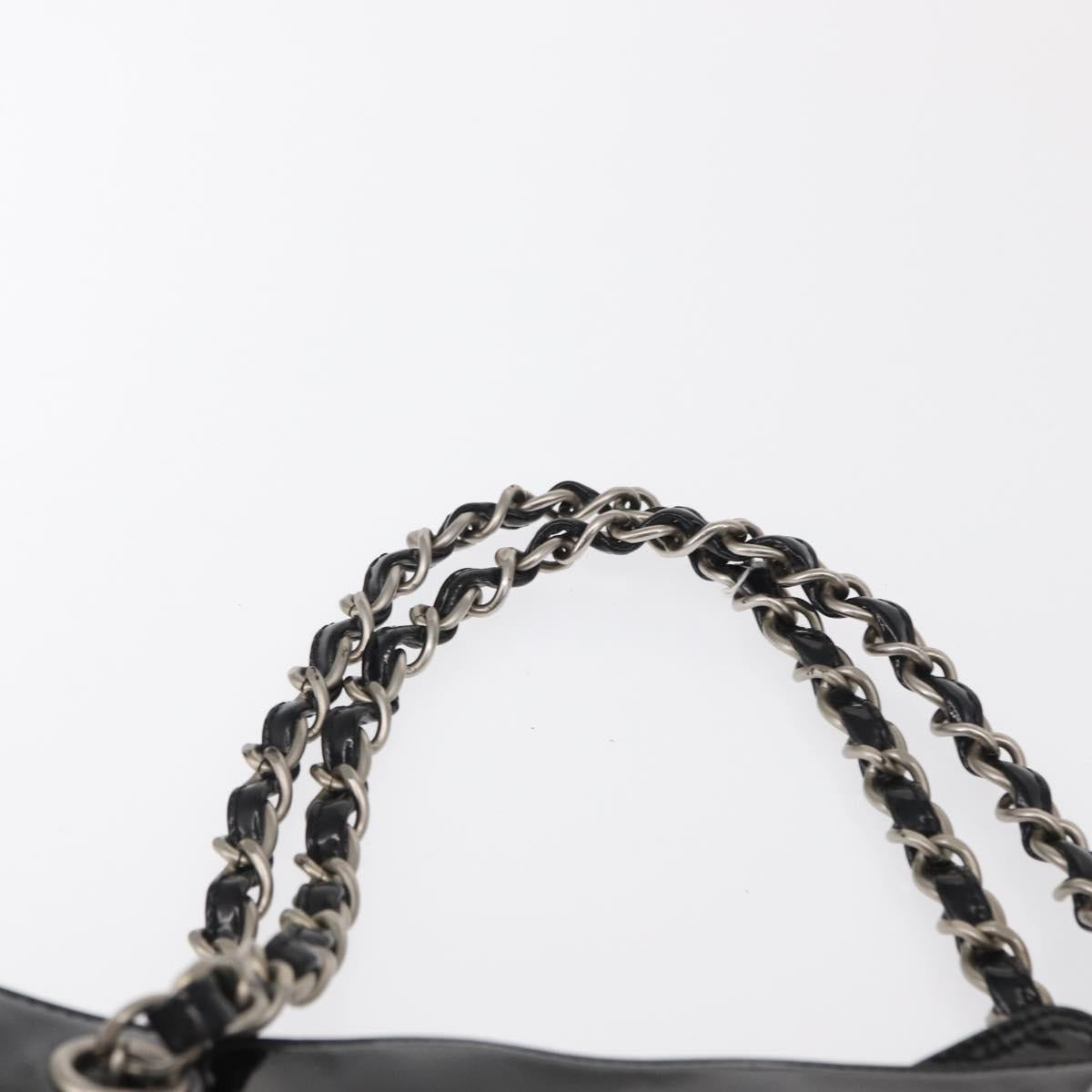 CHANEL Chain Tote Bag Patent leather Black Silver CC Auth bs32366