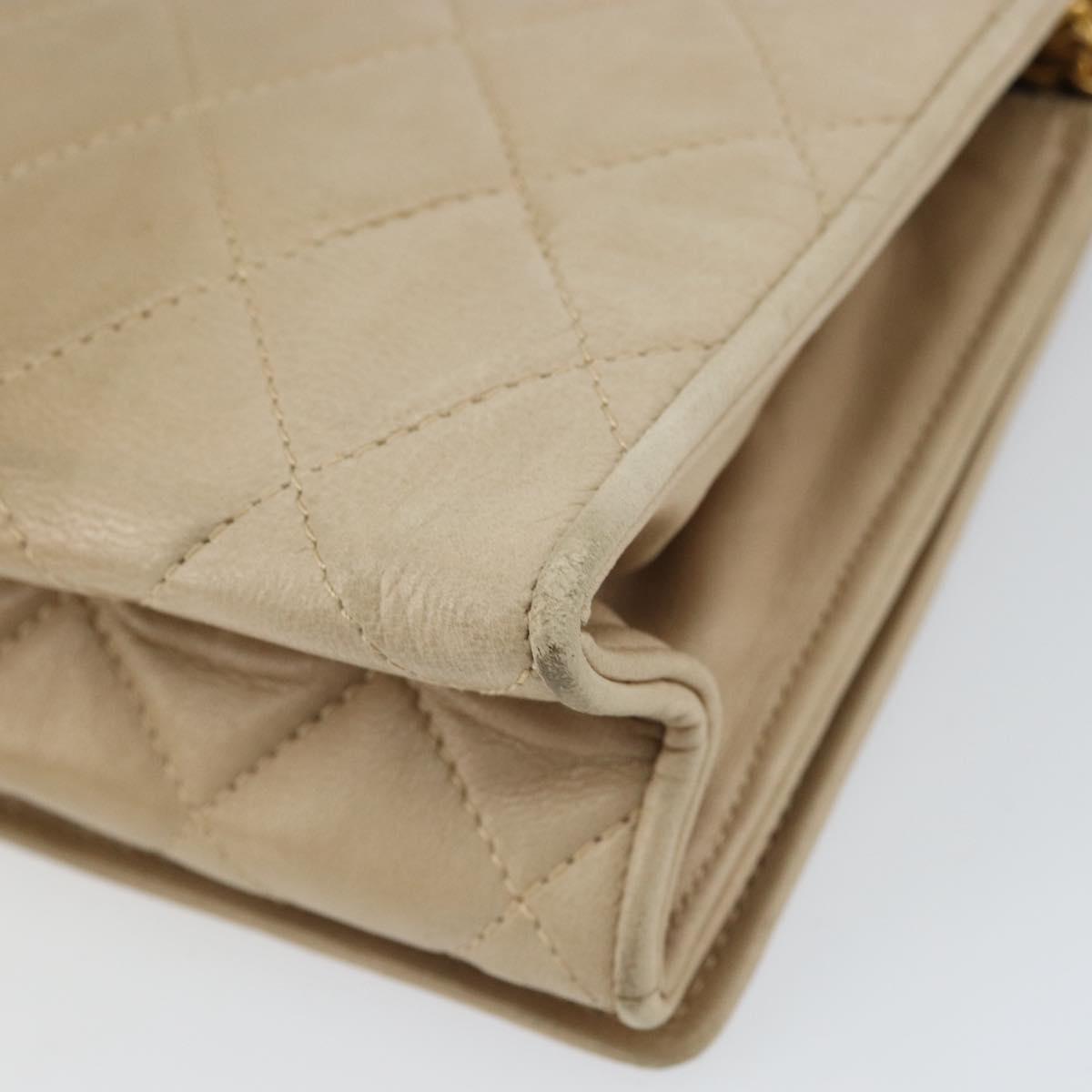 CHANEL Matelasse Chain Shoulder Bag Lamb Skin Beige Gold CC Auth bs32367