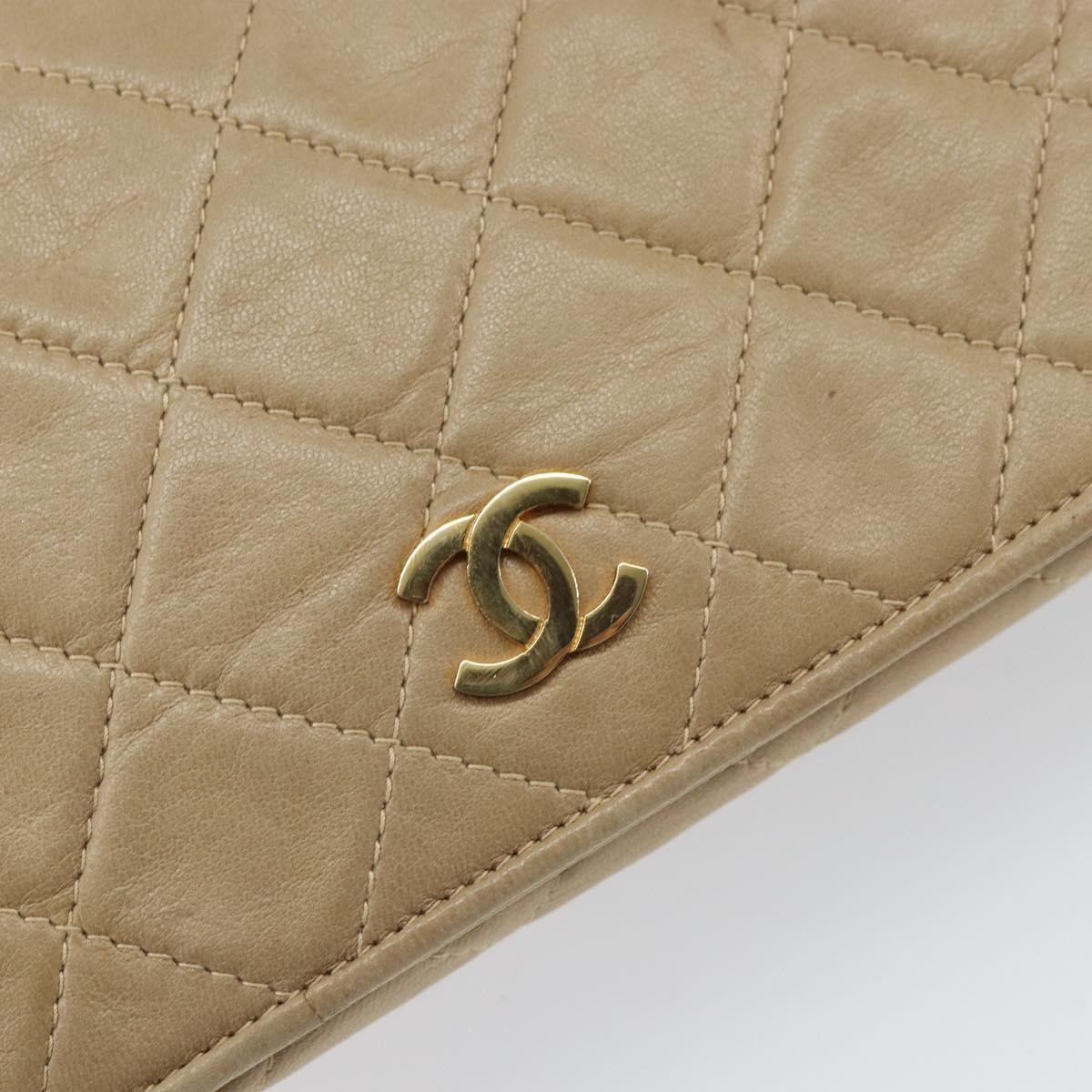 CHANEL Matelasse Chain Shoulder Bag Lamb Skin Beige Gold CC Auth bs32367