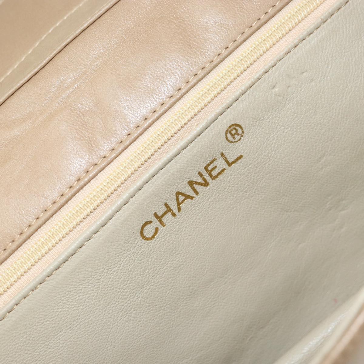 CHANEL Matelasse Chain Shoulder Bag Lamb Skin Beige Gold CC Auth bs32367
