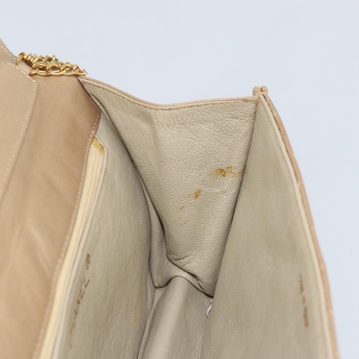 CHANEL Matelasse Chain Shoulder Bag Lamb Skin Beige Gold CC Auth bs32367