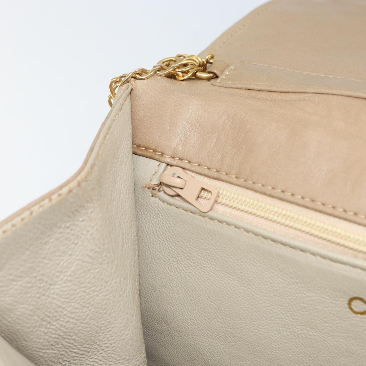 CHANEL Matelasse Chain Shoulder Bag Lamb Skin Beige Gold CC Auth bs32367