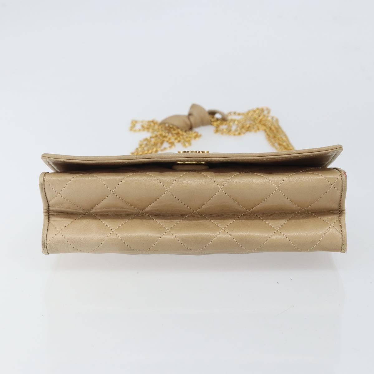 CHANEL Matelasse Chain Shoulder Bag Lamb Skin Beige Gold CC Auth bs32367