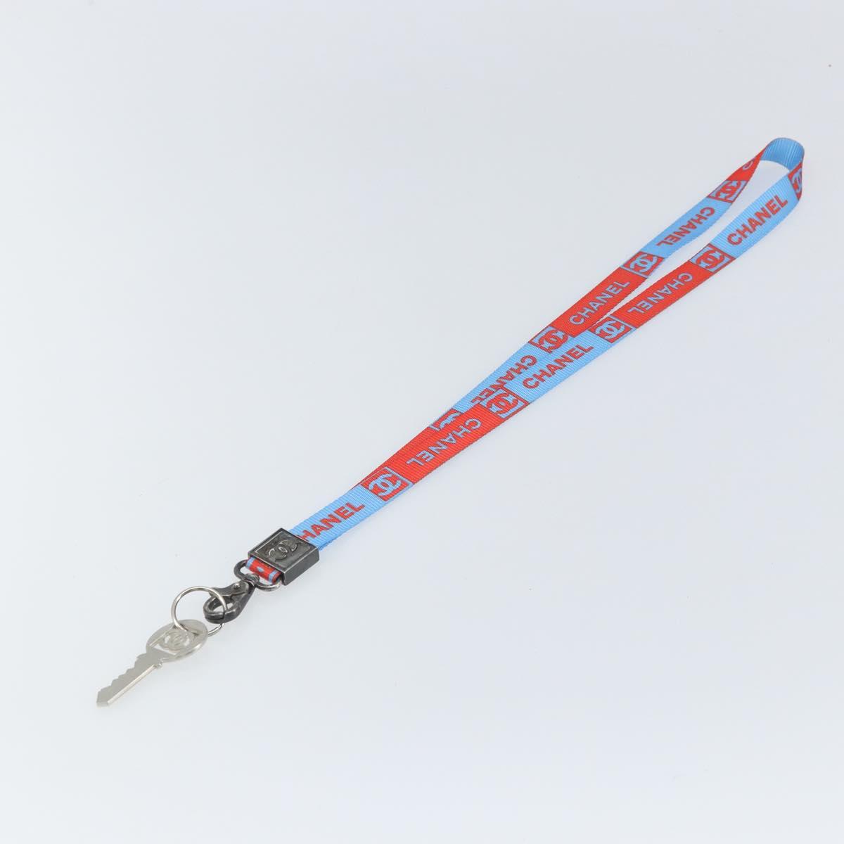 CHANEL Sports Necklace Strap Canvas Red Blue CC Auth bs32372