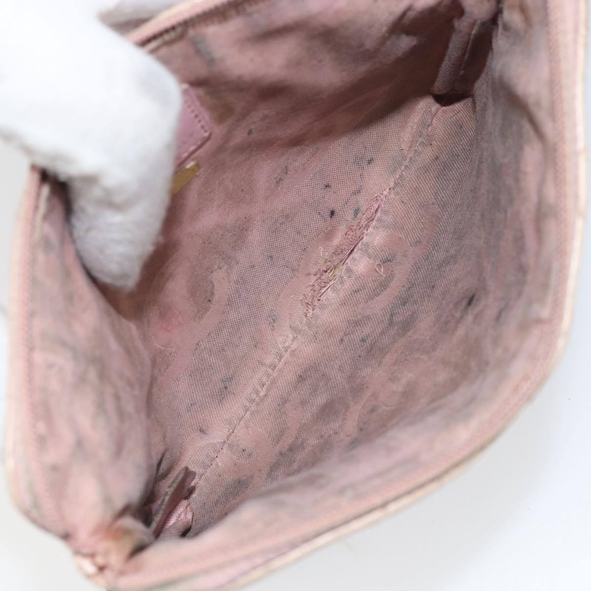 CHANEL Cambon Line Pouch Leather Pink Silver CC Auth bs32374