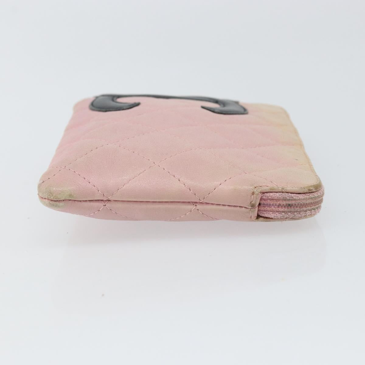 CHANEL Cambon Line Pouch Leather Pink Silver CC Auth bs32374