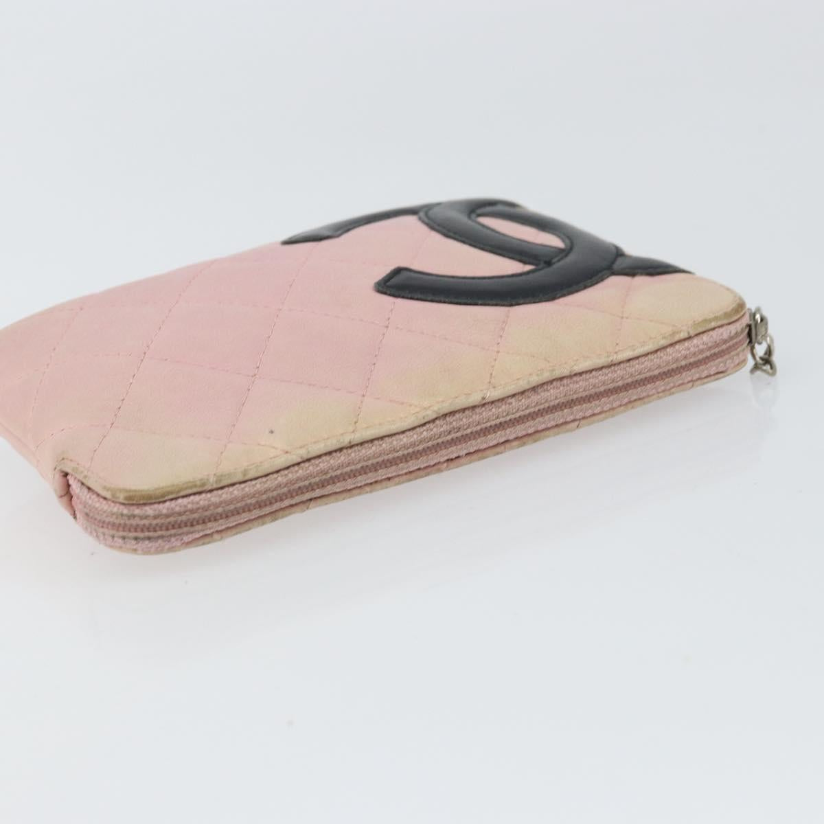 CHANEL Cambon Line Pouch Leather Pink Silver CC Auth bs32374
