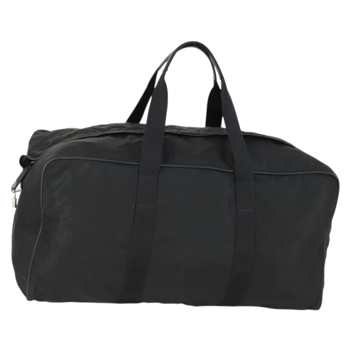 PRADA Boston Bag Nylon Black Silver Auth bs32377