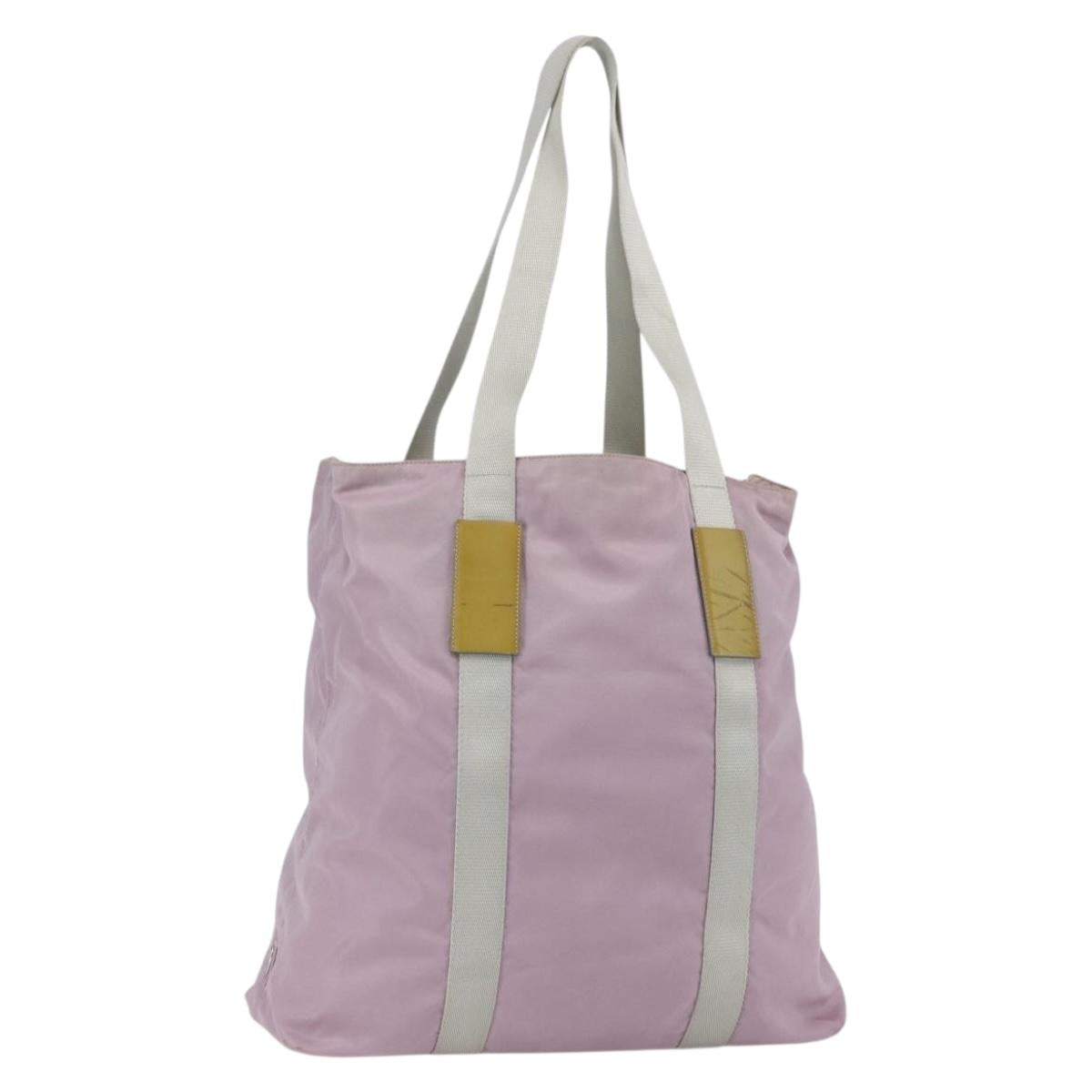 PRADA Tote Bag Nylon Pink Silver Auth bs32378