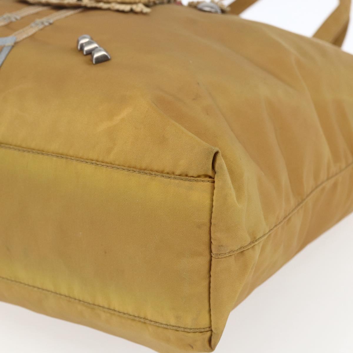 PRADA Tote Bag Nylon Beige Silver Auth bs32379
