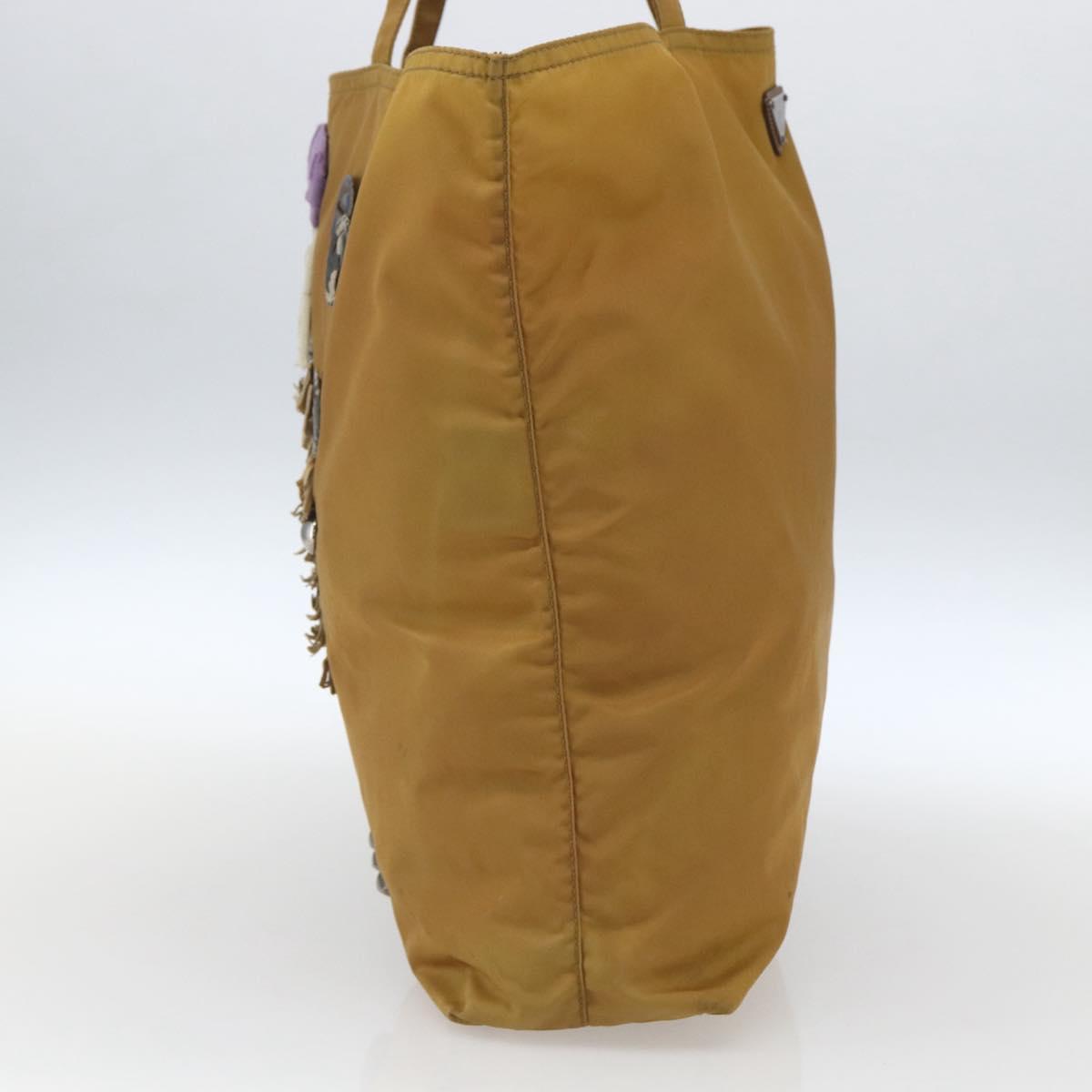 PRADA Tote Bag Nylon Beige Silver Auth bs32379