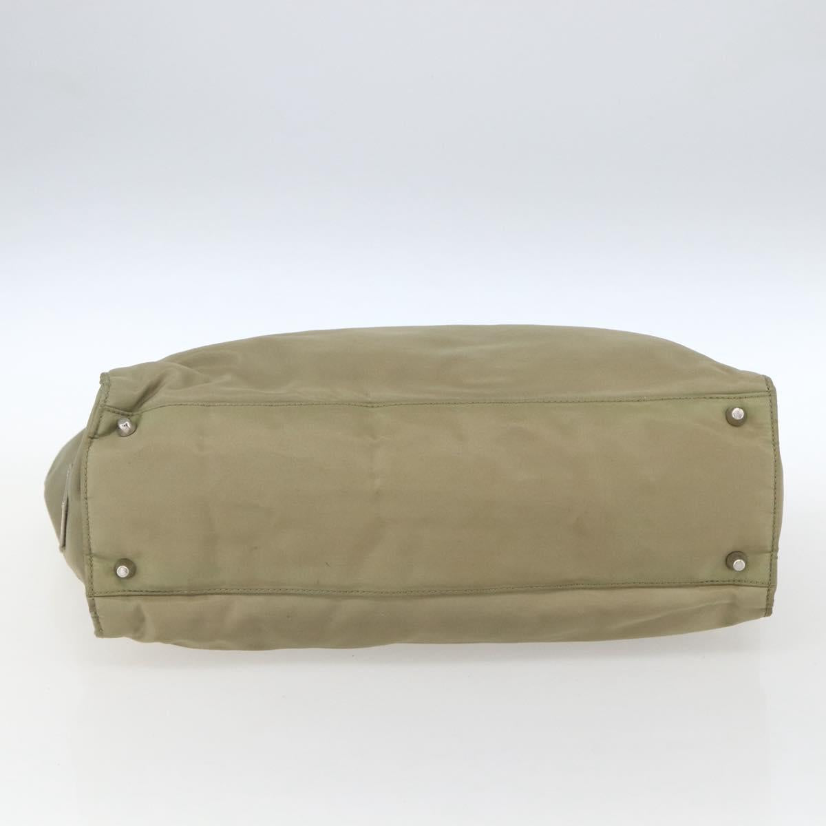 PRADA Hand Bag Nylon Khaki Silver Auth bs32380