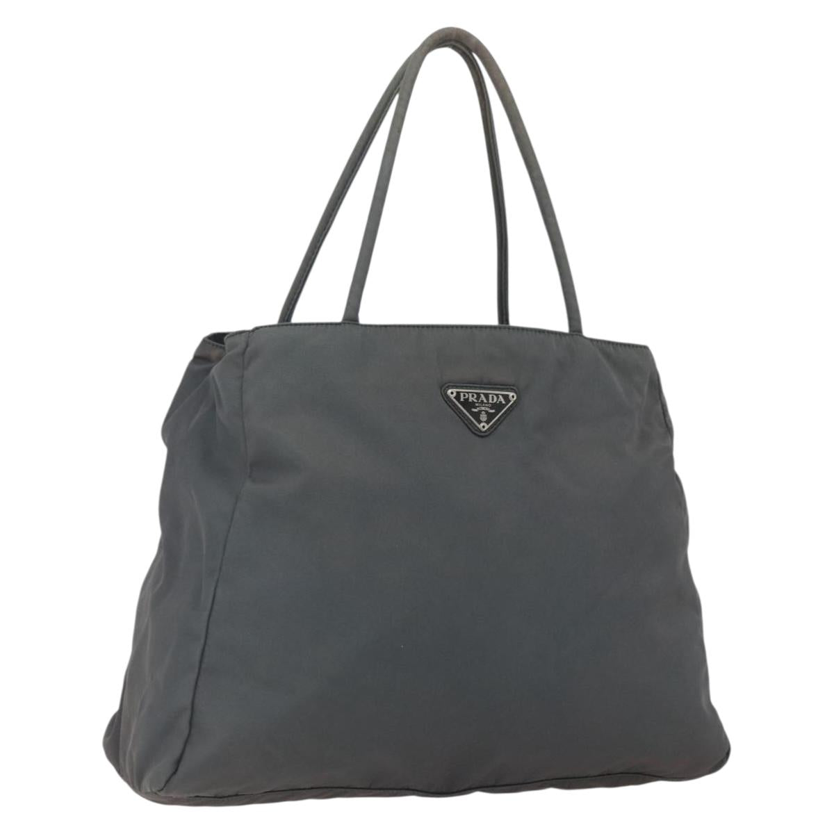 PRADA Hand Bag Nylon Gray Silver Auth bs32381