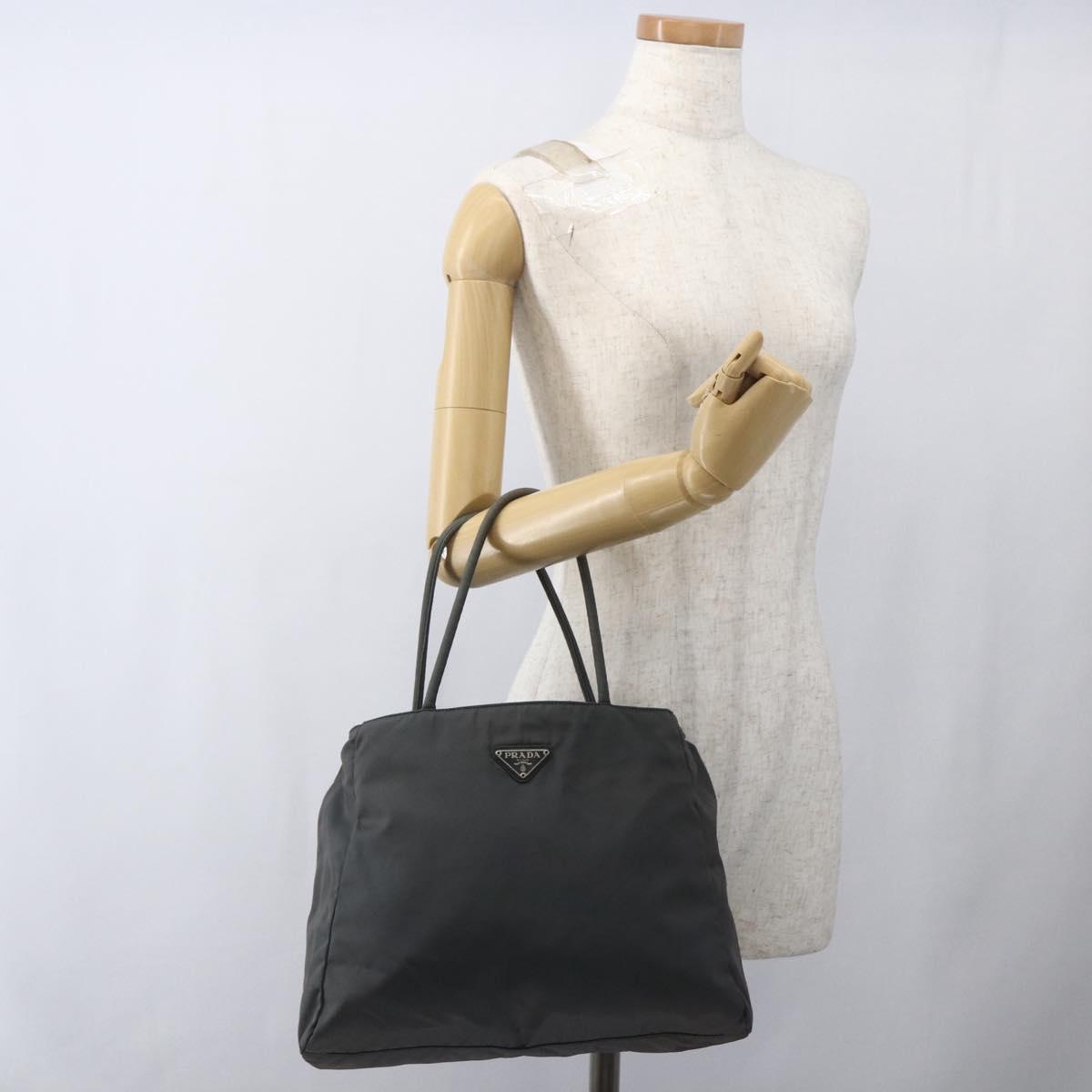 PRADA Hand Bag Nylon Gray Silver Auth bs32381