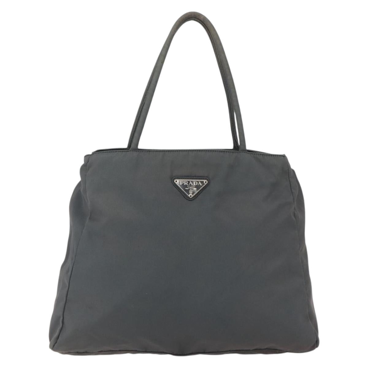 PRADA Hand Bag Nylon Gray Silver Auth bs32381