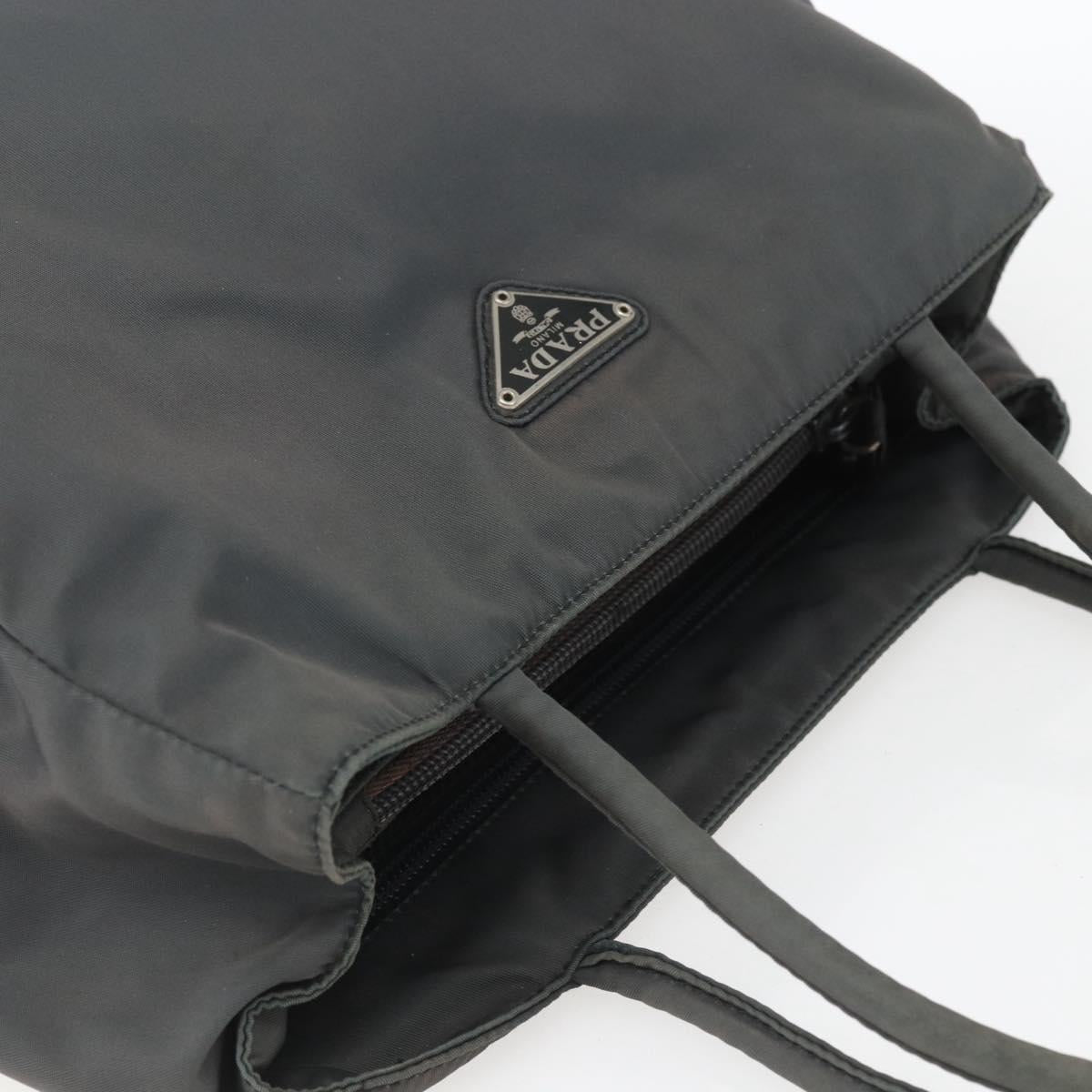 PRADA Hand Bag Nylon Gray Silver Auth bs32381