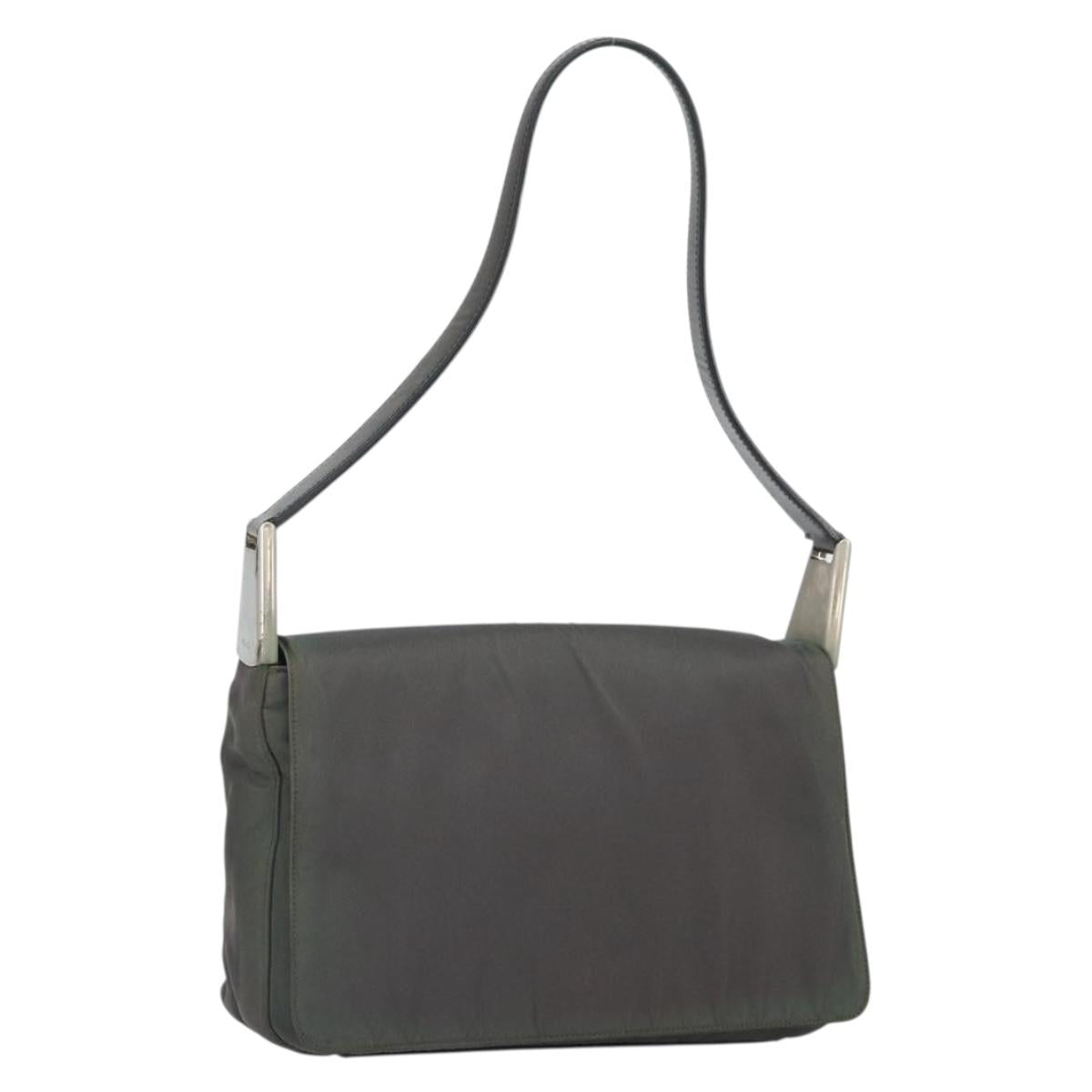 PRADA Shoulder Bag Nylon Gray Silver Auth bs32382