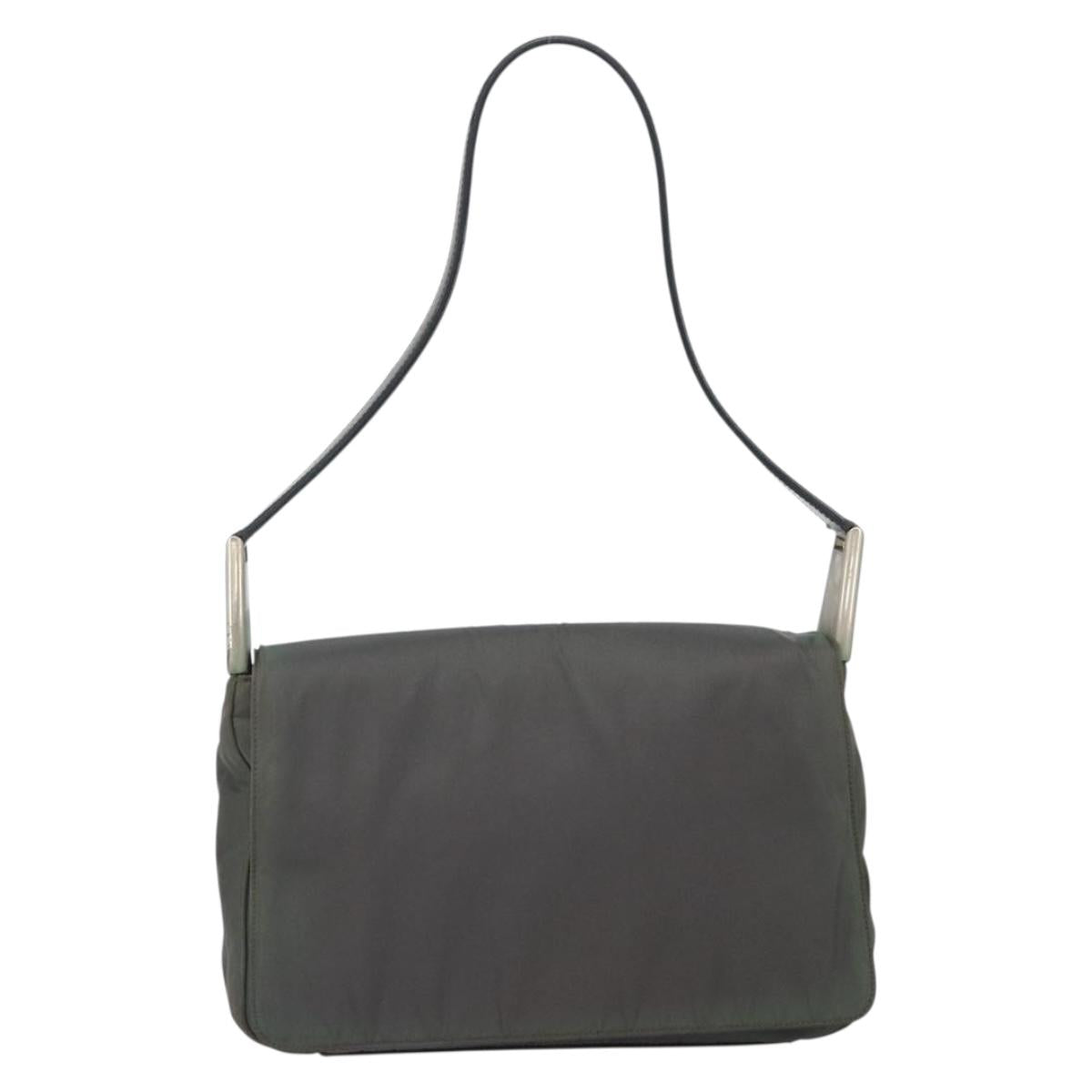 PRADA Shoulder Bag Nylon Gray Silver Auth bs32382