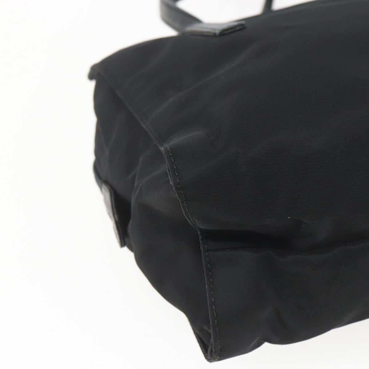 PRADA Tote Bag Nylon Black Silver Auth bs32383