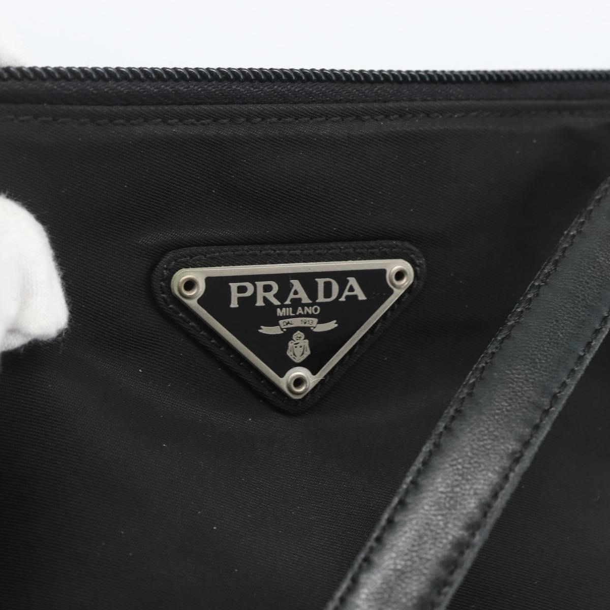 PRADA Tote Bag Nylon Black Silver Auth bs32383